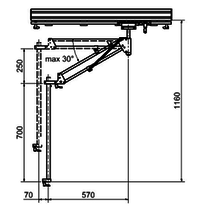 Technische Konstruktionszeichnung des schienengeführten Bahco Arms PR-25 mit Maßen für Schienenführung und Montage.
