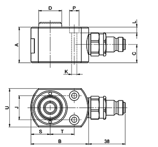 Technische Zeichnung und Maßangaben für Hydraulikzylinder Type CLF50-10 bis CLF450-15