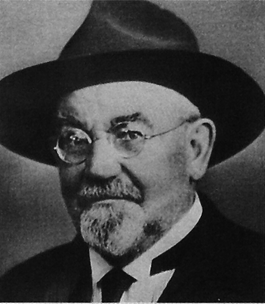Historisches Schwarz-Weiß-Porträt von Berndt August Hjorth mit Hut und Brille, Gründer von BA Hjorth und Co.