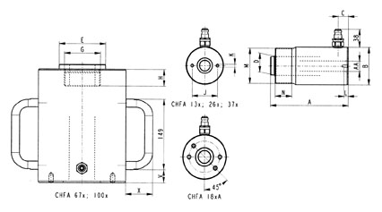 Technische Zeichnung der CHFA-Hydraulikzylinder 