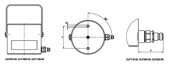 Technische Zeichnung der CLF-Hydraulikzylinder mit Bemaßung