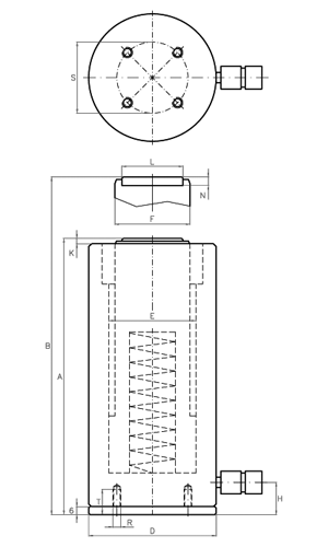 Technische Zeichnung der LAF-Hydraulikzylinder