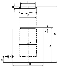 Technische Zeichnung des LESEC-Schwerlastzylinders mit Bemaßung.