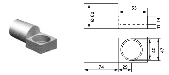 Drehbare Halterung für die Bohreinheit BE21 Drehbare Halterung für BE21 mit technischer Zeichnung
