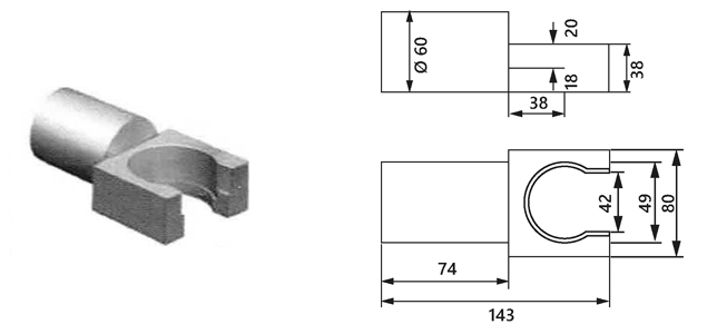 Drehbare Halterung für die Bohreinheit BE33 Halterung für BE33 mit technischer Zeichnung