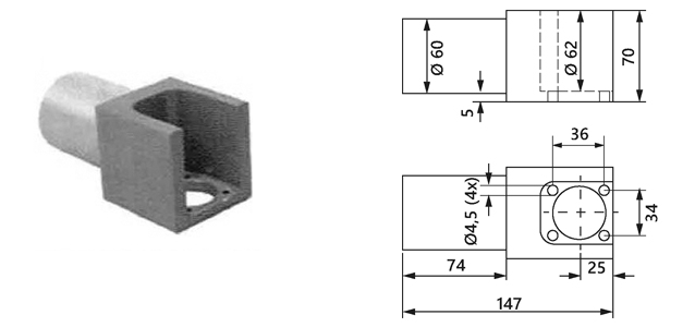 Drehbare Halterung für die Gewindeschneideinheit LS22 Halterung für LS22 mit technischer Zeichnung