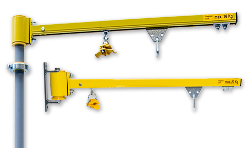 Overview of robust swivel arms for workplaces including pillar and wall-mounted models.