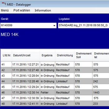 Excel- und CSV-kompatible Datentabelle mit den lückenlosen Parametern der BAHCO Drehmomentschrauber.
