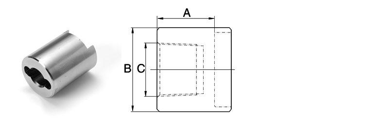 TF/TFG-Adapter mit technischer Zeichnung Abbildung TF/TFG-Adapter mit technischer Zeichnung