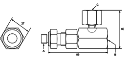Technische Zeichnung 1/2" mit Bemaßung Technische Zeichnung 1/2"