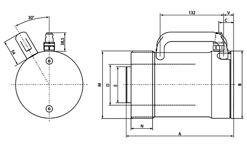 Technische Daten und Maße der Bahco Aluminium Hydraulikzylinder Serie CFA Technische Zeichnung mit Maßen und Bemaßungen für einen Bahco Aluminium Hydraulikzylinder der Serie CFA mit Tragegriff