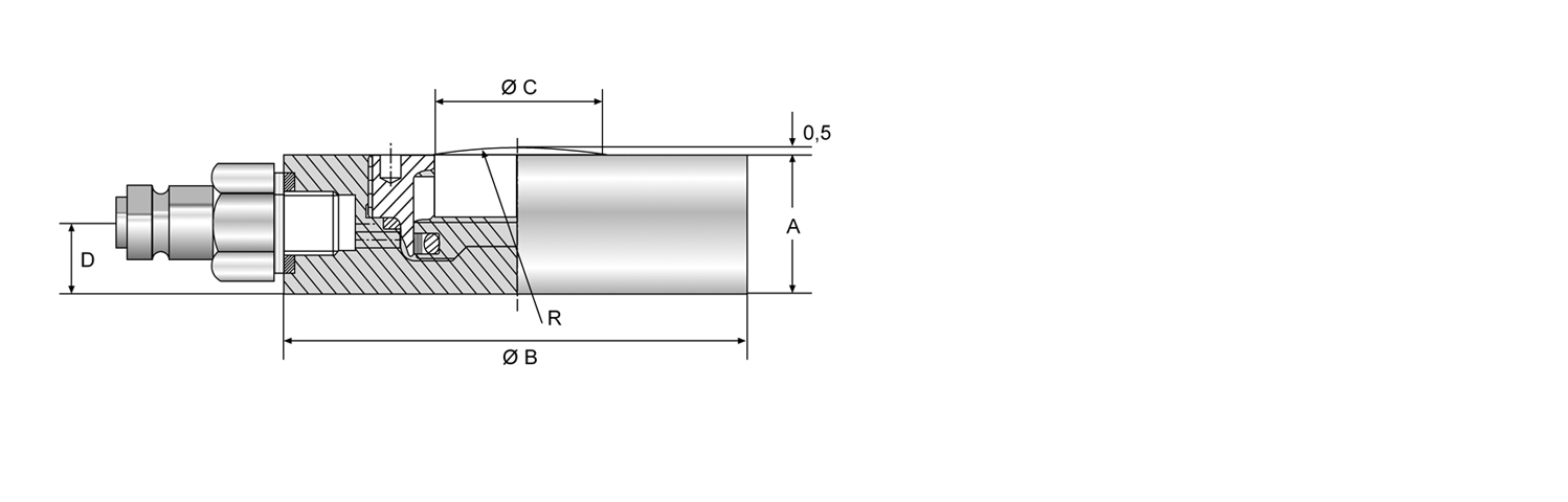 Technische Daten und Maße: Bahco CML Serie Technische Konstruktionszeichnung mit genauen Abmessungen und Bemaßung des Bahco CML Flachzylinders