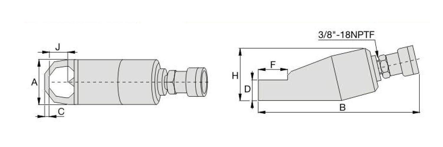 Technische Zeichnung mit Maßangaben für BAHCO hydraulischer Mutternsprenger Serie BNS